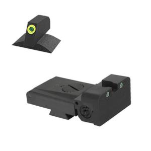 Kensight LPA TRT Tritium Adjustable Rear Night Sight, w/Arctic White Outlines, Serrated, Rounded Blade, w/ 0.200in Tall Contoured, ProGlo Lumi-Green, Black, 990253