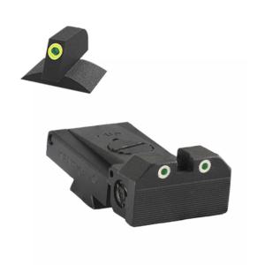 Kensight LPA TRT Tritium Adjustable Rear Night Sight, w/Arctic White Outlines, Serrated, Beveled Blade, w/ 0.200in Tall Contoured, ProGlo Lumi-Green, Black, 990255