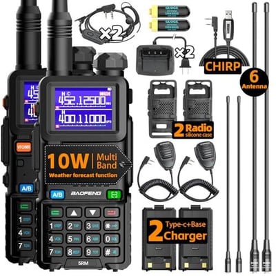 Baofeng Radio UV-5RM Ham Radio Handheld UV5R Walkie Talkies Long Range with NOAA Weather Rechargeable Programming Cable & Earpiece 999 Channels (2 Pack) - $59.99 (coupon price) 755745220328