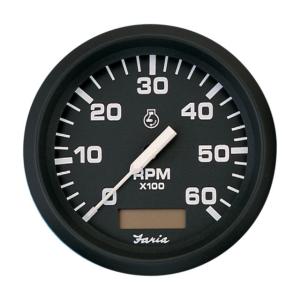 Faria Beede Instruments Euro Black 4 Tachometer w/Hourmeter - 6,000 RPM Gas - Inboard, 32832