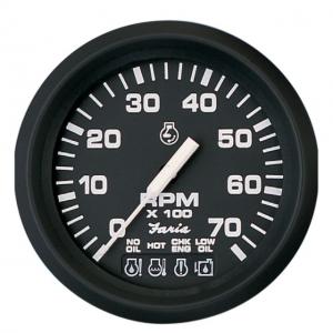 Faria Beede Instruments Euro Black 4 Tachometer w/Systemcheck Indicator - 7,000 RPM Gas - Johnson / Evinrude Outboard, 32850