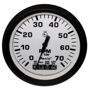 Faria Beede Instruments Euro White 4 Tachometer w/Systemcheck Indicator - 7,000 RPM Gas - Johnson / Evinrude Outboard, 32950 32950