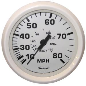 Faria Beede Instruments Dress White 4 Speedometer - 80MPH Mechanical, 33113