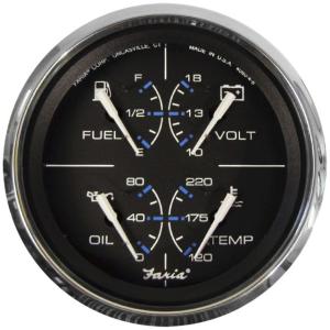 Faria Beede Instruments Chesapeake Black w/SS Bezel 4 Multifunction, Fuel Level, Oil PSI 100 PSI, Water Temp 120-250 F, Voltmeter 10-16 VDC - Black, 33751