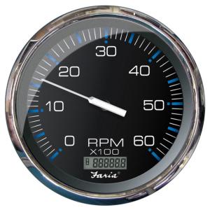 Faria Beede Instruments Tachometer w/Digital Hourmeter 6000 RPM Gas Inboard Chesapeake Black w/Stainless Steel 5, 33763 759266337633