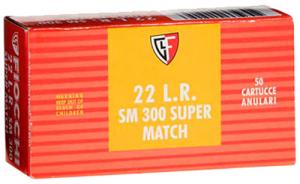 Fiocchi 22SM300 Super Match 22 Long Rifle (LR) 40 GR Lead Round Nose 50 Bx/ 100 Cs 22SM300