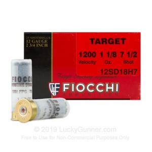 12 Gauge - 2-3/4" 1-1/8 oz. #7.5 Shot - Fiocchi Target Shooting Dynamics - 25 Rounds 12SD18H7