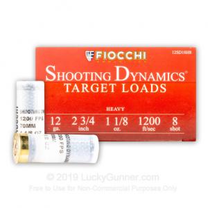 25rds - 12 Gauge Fiocchi Heavy Target Shooting Dynamics 2 3/4" 1 1/8oz. #8 Shot Ammo 12SD18H8
