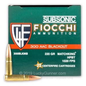 300 AAC Blackout - Subsonic 220 Grain HPBT MatchKing - Fiocchi - 25 Rounds 300BLKMB