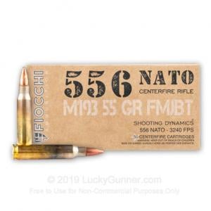 Fiocchi Ammo Ammunition M193 5.56 55gr FMJ 50 Round Box 556M193L 762344712062
