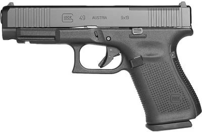 Glock 49 MOS Gen 5, Semi-Automatic Pistol, 9mm, Glock Night Sights, Front Serrations, Flared Magwell, 4.49" Barrel, 15+1 Capacity 764503058448
