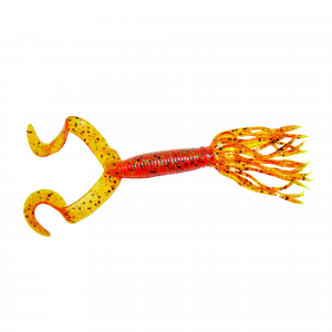 Yamamoto Double Tail Hula Grub Soft Lure 4" 10pk - Pumpkin Orange w/Large Black Small Green Flake 4GYA9310196