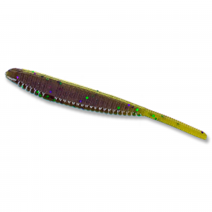 Yamamoto Shad Shape Worm Soft Lure 3-3/4" 10pk - Green Pumpkin w/Large Green Purple Flake 4GYA68L10301