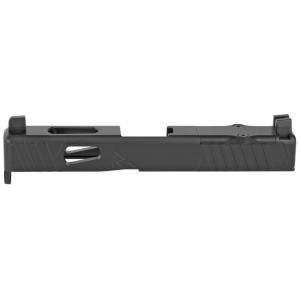 Rival Arms, Match Grade Upgrade Slide For Glock 19 Gen 4, RMR Cut, Front and Rear Serrations, Satin Black Quench-Polish-Quench (QPQ) Finish, Tritium 3 Dot Front/Rear Night Sight, Orange Front Sight Ring