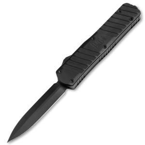 BOKER H&K SP02, OUT THE FRONT BLADE, BLACK ALUMINUM HANDLE 