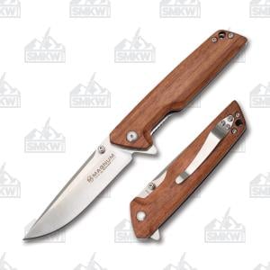 Boker Magnum Straight Brother Folder 440A Stainless Steel Handle Bubinga Wood Handle 788857718858