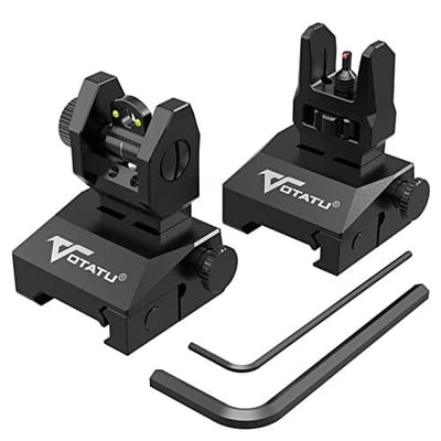 VOTATU V2 Fiber Optic Iron Sights, Flip Up Front and Rear Backup Sights with Green Red Dots, Adjustable Front Sight Rapid Transition 