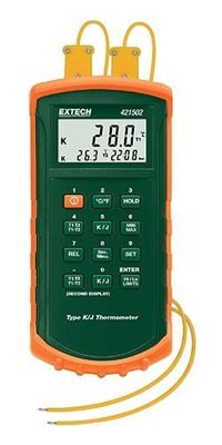 Extech Instruments Thermometer, Dual J/K W/Probes, Holster, 421502