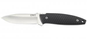 CRKT Aux Fixed 3.45 Inch Plain Edge Drop Point Satin Blade Nylon Scales Black with Sheath 1200