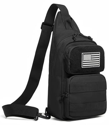 Tactical Sling Bag Shoulder Backpack - Military Sport Outdoor Pack Carry (Black, Medium) 