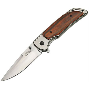 China Made 300370WD Assisted Opening Drop Point Linerlock Folding Pocket Knife with Stainless Brown Wood Resin Front Handle