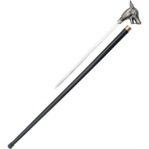 Pakistan 1087 Wolf Cane with Antique Silver Finish Cast Metal Handle 801608010879