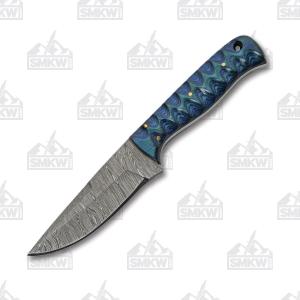 SZCO RITE EDGE 4" BLUE TWISTED WOOD HUNTER DAMASCUS W/SHTH 801608012903