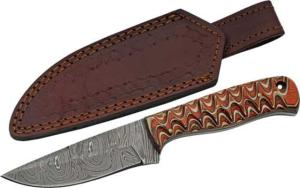 Szco Rite Edge 4'' Red Twisted Wood Hunter Damascus W/sheath 801608012927
