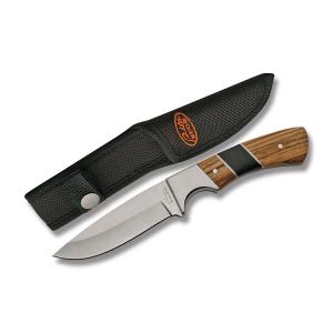 Szco Hunter with Zebra Wood and Black Pakkawood Handles and Stainless Steel 3.50" Drop Point Plain Edge Blade with Black Nylon Sheath Model 211405 801608014051