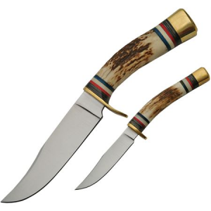 Steel Stag 7012 Twin Hunter Set Satin Fixed Blade Knife Stag Handles