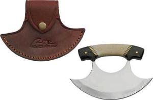 SZCO RITE EDGE 6" HORN & BONE HANDLE ULU W/LEATHER SHEATH 801608080261