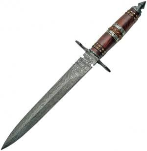 Damascus Dagger Rosewood Fixed Blade Knife, 9.5in, Damascus Steel, Double Edge Dagger, Rosewood Handle, DM-1104 DM1104