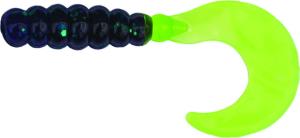 Big Bite Baits Fat Grub Curl Tail, 2in,, Junebug Chartreuse 10/Pack, FG2-37