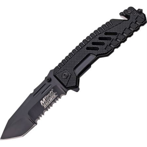 MTech Knives A856BK Rescue Black Assisted Opening Part Serrated Tanto Point Linerlock Folding Pocket Knife