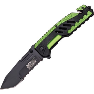 MTech Knives A856GN Rescue Green Assisted Opening Part Serrated Tanto Point Linerlock Folding Pocket Knife