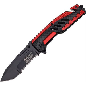 MTech Knives A856RD Rescue Red Assisted Opening Part Serrated Tanto Point Linerlock Folding Pocket Knife