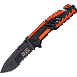 MTech Knives A856OR Rescue Orange Assisted Opening Part Serrated Tanto Point Linerlock Folding Pocket Knife