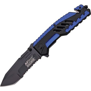 MTech Knives A856BL Rescue Blue Assisted Opening Part Serrated Tanto Point Linerlock Folding Pocket Knife