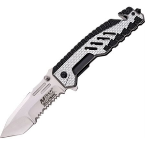 MTech Knives A856SL Rescue Silver Assisted Opening Part Serrated Tanto Point Linerlock Folding Pocket Knife