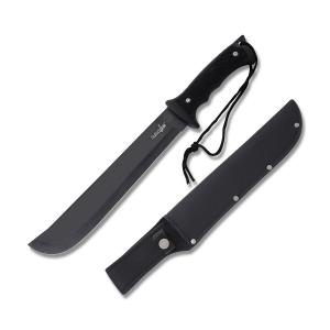 Master Cutlery 15” Fixed Blade Machete with Black Rubberized Nylon Fiber Handle and Black Coated 440C Stainless Steel 10” Plain Edge Machete Blade Model HK-778BK 805319096054