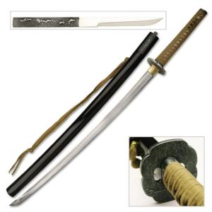 Ten Ryu Fixed Blade, 40.9in, Carbon Steel Blade, Beige Cotton Wrapped With Real Ray Skin Handle, SW-367 805319114277