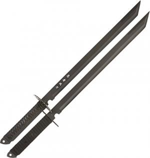 BladesUSA HK-6183 Twin Ninja Swords, Two-Piece Set, Black, 28-Inch Overall M3639