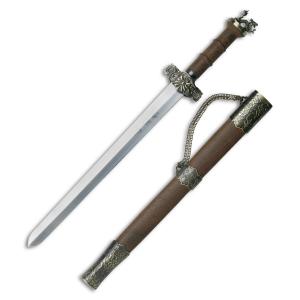 Master Cutlery Dragon Oriental Short Sword with Brown Wood Handle and Satin Finish 440 Stainless Steel 11" Blade Model SW-309-5
