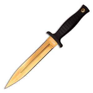 MTech USA Gold Dagger with Black ABS Handle and Gold Coated Stainless Steel 7" Dagger Blade with Black Nylon Sheath Model MT-20-77GD 805319404248