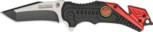 Tac Force Rescue Fire Dept A/O Fold Knife, partially black SS A/O modified tanto blade, Black Alum. handles w/ red trim TF640FD TF640FD