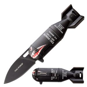 TAC Force Drop Point Spring Assisted Knife, 2.25 in, 3Cr13 Stainless Steel Stainless Steel, Black Bomb, TF-1039BK