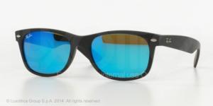 Ray-Ban RB2132 New Wayfarer Sunglasses, Rubber Black Frame, Grey Mirror Blue Lenses, 622/17-52
