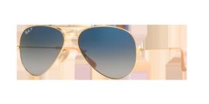 Ray-Ban Aviator Large Metal RB3025 Sunglasses, Gold Frame, Gradient Blue Polar Lenses, RB3025 001/78-58