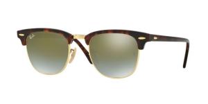 Ray-Ban RB3016 Clubmaster Sunglasses, Shiny Red Havana Frame, Green Flash Gradient Lenses, RB3016 990/9J-51