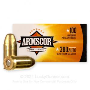 380 Auto - 95 Grain FMJ - Armscor - 100 Rounds 50315